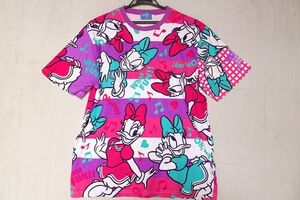 TOKYO DISNEY RESORT/ディズニー/半袖Tシャツ/総柄/Daisy Duck/デイジー/極太ボーダー/チェック柄/紫/ピンク/白/エメラルド/Lサイズ(7/31R)