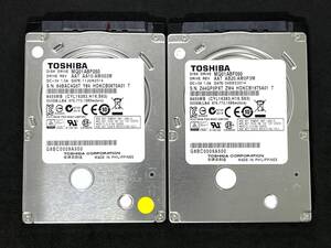 【送料無料】 2個セット ★ 500GB ★　TOSHIBA　/　 MQ01ABF050　良品　2.5インチ内蔵HDD　厚さ7mm　SATA　東芝 2台まとめ　[管理■4G0P]