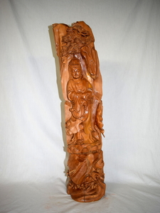 観音様 オーストラリア白檀 高さ約67㎝ 一本彫り 仏像 木製 彫刻 仏教美術 長期保管品 【h1-2-13】