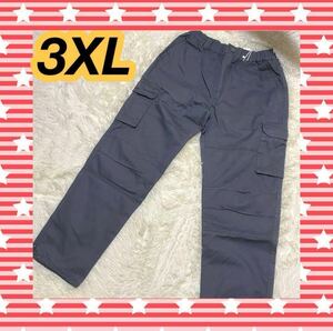 カーゴパンツ メンズ 3XL グレー 無地 シンプル 裾調整ゴム付き