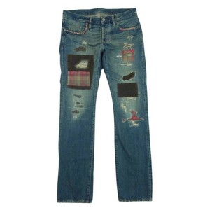 HYSTERIC GLAMOUR ヒステリックグラマー 0224AP07 CCR加工 スタッズ パッチワーク ストレート デニム パンツ 30【中古】