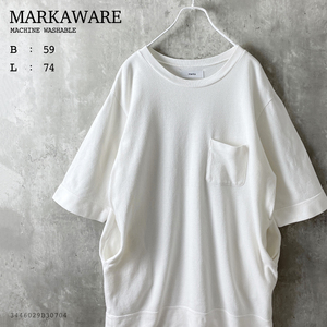 MARKAWARE　1 メンズ XL 厚手 オーバーサイズ 鹿の子 半袖 サマー ニット Tシャツ 白 ホワイト 綿 100% コットン 夏 ポケット マーカウェア