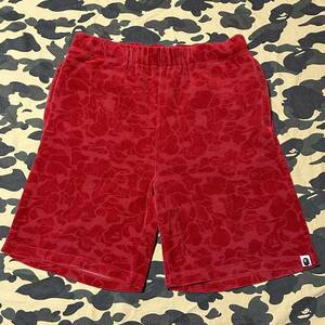 velour abc camo red shorts pants エイプ BAPE A BATHING APE ショーツ ハーフパンツ ショートパンツ 迷彩 カモ 赤 ベロア