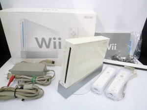 66978◆ゲーム機 NINTENDO/ニンテンドー Wii 本体 RVL-001 ACアダプタ Wiiリモコン×2 AVケーブル 元箱有 任天堂 ウィー◆