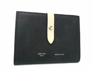 1円 ■美品■ CELINE セリーヌ ミディアムストラップウォレット レザー 二つ折り 財布 コンパクトウォレット ブラック系 FD3265