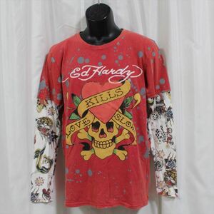 エドハーディー ed hardy メンズダブルスリーブＴシャツ 長袖 LOVE KILLS SLOWLY M03VDS052 ロンティー レッド Lサイズ