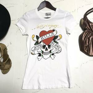 ★エドハーディー Ed Hardy★レディース★半袖 Tシャツ カットソー★size XS★スカル★コットン★白 ホワイト★　SSS