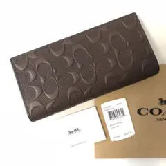 COACH コーチ　メンズ  長財布　シグネチャーエンボス　ブラウン　マホガニー