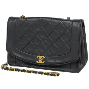 シャネル CHANEL ダイアナ マトラッセ シングルフラップ チェーン ショルダーバッグ ココマーク レザー ブラック A01165 レディース 中古