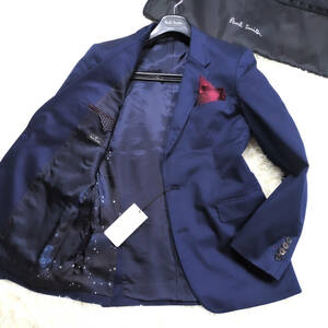 未使用級PS PaulSmithテーラードジャケット爽快コットン綿生地XL.LL~Lサテンネイビー光沢濃紺ドット柄2B大きいサイズピーエスポールスミス