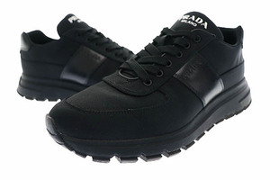 プラダ PRADA SNEAKER NYLON ロゴ ナイロン レザー スニーカー PRAX 01 3485 8.5 黒 ブラック ブランド古着ベクトル ▲■ 240204 メンズ