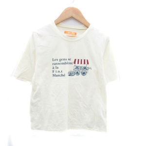 フィント Fi.n.t Fint Tシャツ カットソー ラウンドネック 半袖 プリント マルチカラー 黄色 イエロー /HO41 レディース