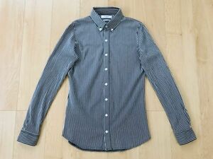 【良品】MORGAN HOMME★ニットストライプBDシャツ★黒×白★S