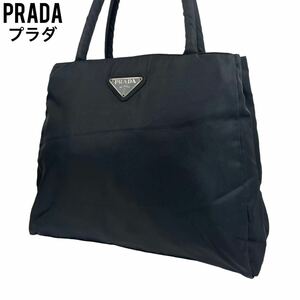 美品　PRADA プラダ　ハンドバッグ　ブラック　黒　テーストナイロン　手提げ　トートバッグ　ショルダーバッグ　三角プレート　白タグ