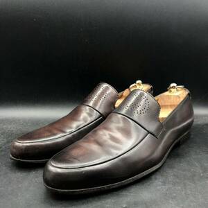 M3265 GUCCI グッチ レザー ローファー スリッポン シューズ メンズ 42.5 E 27.5cm相当 ブラウン 茶 革靴 GGロゴ