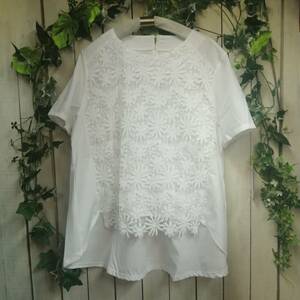 FW０４７７４ー３＊新作＊前レース＊チュニック＊白＊サイズM～L 　ゆったりサイズ　　