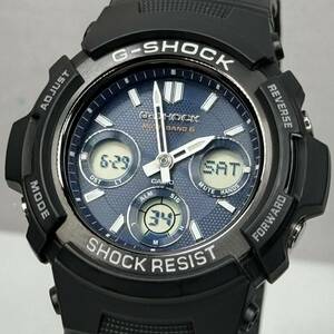 極美品 G-SHOCK AWG-M100SB-2A タフソーラー 電波受信 電波ソーラー マルチバンド6 アナログ/デジタル コンビ アナデジ ブラック ネイビー