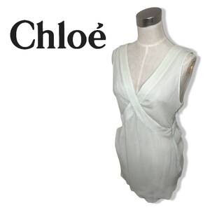 ☆クロエ CHLOE☆シースルー レディース Vネック ワンピース ドレス ミント系 管:E:10