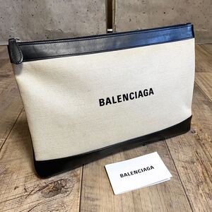 正規品☆BALENCIAGA バレンシアガ ネイビークリップ クラッチバッグ キャンバス アイボリー 黒 レザー ビジネス バッグ メンズ レディース