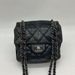 希少 近代モデル CHANEL シャネル マトラッセ ラムスキン チェーンショルダーバッグ ワンショルダー ブラック シルバー金具