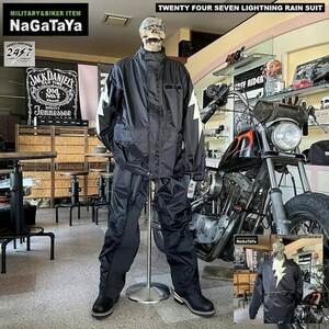 24/7 C.L. トゥエンティーフォーセブンカスタムレザース LIGHTNING RAIN SUIT TFR2202 ライトニング レインスーツ ブラック LLサイズ 雨具