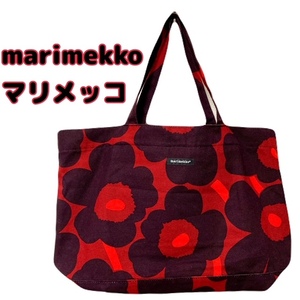 ★即決★送料無料★匿名発送★中古★ marimekko マリメッコ トートバッグ キャンバス 花柄 キャンバス地 赤 