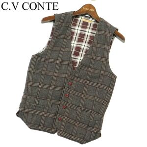 C.V. CONTE CVコンテ 秋冬 ウール ツイード★ チェック 切替 ベスト ジレ Sz.XS　メンズ　A3T13025_B#N