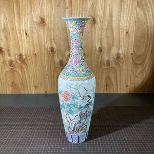 【A8683O175】薄造り 中国景徳鎮 (ケイトクチン) 花瓶 高さ43.5cm 中国陶磁器 色絵磁器 壺 花器 古美術 骨董品 アンティーク 薄作り