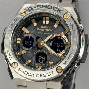 極美品 G-SHOCK GST-W110D-1A9JF G-STEEL/Gスチール タフソーラー 電波受信 電波ソーラー マルチバンド6 メタルバンド ブラック ゴールド