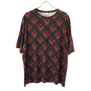 DRIES VAN NOTEN ドリスヴァンノッテン チェック柄コットンクルーネックTシャツ レッド L ITW5A1SQQ2KG