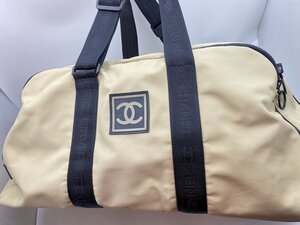 ■超希少【CHANEL シャネル スポーツライン ボストンバッグ ココマーク ナイロン キャンバス ベージュ バイカラー 人気希少色】SH-18643