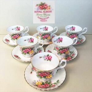 中古品 ロイヤルアルバート カップ&ソーサー 6客セット サマータイムシリーズ 薔薇 ROYAL ALBERT SUMMER TIME SERIES