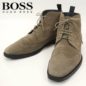 美品 HUGO BOSS ヒューゴボス ムートンライナー スエードレザー チャッカブーツ カーキ 7 1/2 26.5cm程度 デザート【相場価格￥45,100-】