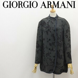 ◆GIORGIO ARMANI LE COLLEZIONI ジョルジオ アルマーニ ペイズリー 総柄 パイピング ダブル ジャケット グレー 4