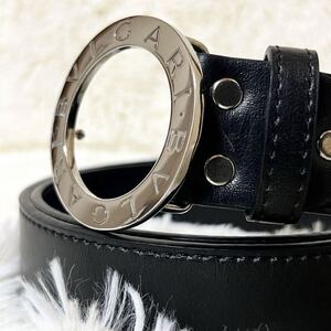 美品　高級　BVLGARI　ブルガリ　サークルロゴ　ベルト　ビーゼロワン　レザー　シルバー　ブラック　銀　黒　サイズ調整可　ユニセックス