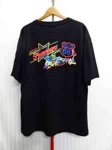Schott　ショット　ネオンカラー バイク柄Tシャツ　メンズXXL　ビッグサイズTシャツ　半袖カットソー　半袖ウエア　半袖シャツ 黒　07041
