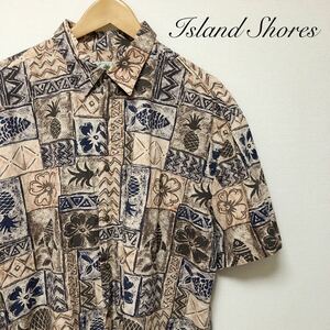 Island Shores◇アロハシャツ 半袖 コットンシャツ ハワイアンシャツ トップス 総柄 エスニック 幾何学 アメカジ USA古着 メンズXL