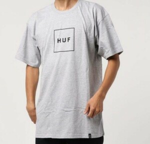 【M】HUF ハフ 半袖Tシャツ エッセンシャルボックスロゴ グレー×黒