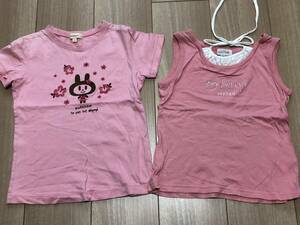 【サイズ120】女の子　半袖Tシャツ＆タンクトップホルターネック重ね着風セット　ハッシュアッシュ＆anyFAM　ピンク色／110100ノースリーブ