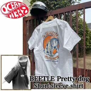 【OCEAN BEETLE】オーシャンビートル BEETLE Pretty dog Short-sleeve shirt [dog-tee] 半袖Tシャツ ホワイト WHITE-L Sacred Steelコラボ