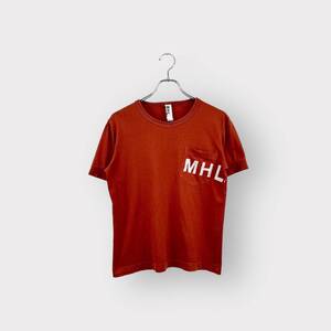 人気 日本製 MHL. エムエイチエル MARGARET HOWELL ベーシック Tシャツ プリント ブラウン系 メンズ サイズ S ネ 衣B