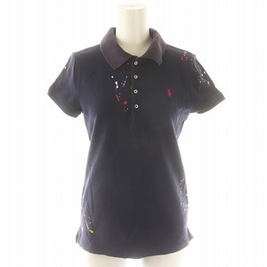 ポロ ラルフローレン POLO RALPH LAUREN ペイントプリントポロシャツ カットソー 半袖 ロゴ刺繍 160 紺 ネイビー マルチカラー /DO ■OS キ