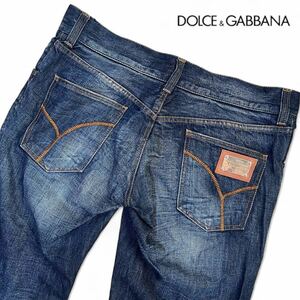 極美品 50/XLサイズ◎ドルチェ&ガッバーナ デニム ジーンズ Gパン ジーパン パンツ ネイビー DOLCE&GABBANA D&G インディゴ ロゴプレート