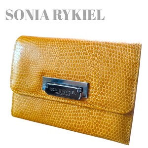 １円〜【極美品】SONIA RYKIEL ソニアリキエル 三つ折り財布 レザー ウォレット イエロー 黄色 希少 レア