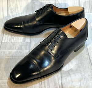 Santoni サントーニ◆25.5cm 7◆ITALY製◆キャップトゥ ストレートチップ 革靴 本革 レザー ビジネスシューズ ドレスシューズ 靴 メンズ 黒