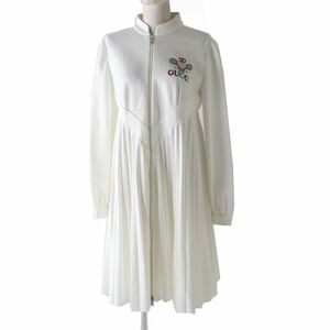 極美品◎正規品 イタリア製 GUCCI グッチ 19SS 573990 レディース テニスロゴエンブロイダリー プリーツ ドレス／ワンピース ホワイト 白 M