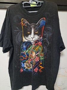 古着 Tシャツ XL 半袖Tシャツ　タトゥー　猫　ネコ　刺青