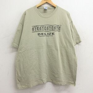 XL/古着 半袖 ビンテージ Tシャツ メンズ 00s サーフボード ベリーズ 大きいサイズ コットン クルーネック ベージュ カーキ 24feb22 中