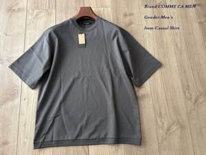 新品 COMME CA MEN コムサメン シルケットポンチ フライスリブTシャツ 08チャコールグレー Lサイズ 42TI03 定価16,500円