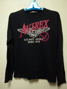 ＡＶＩＲＥＸ U.S.NAYYプリント　ロンＴシャツ・Ｍ・黒（アヴィレックスロングスリーブ）